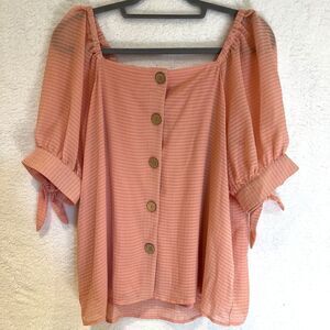 LC Lauren Conrad Womens Pink/Coral Crepe Short Sleeve Button-Down Blouse Medium
